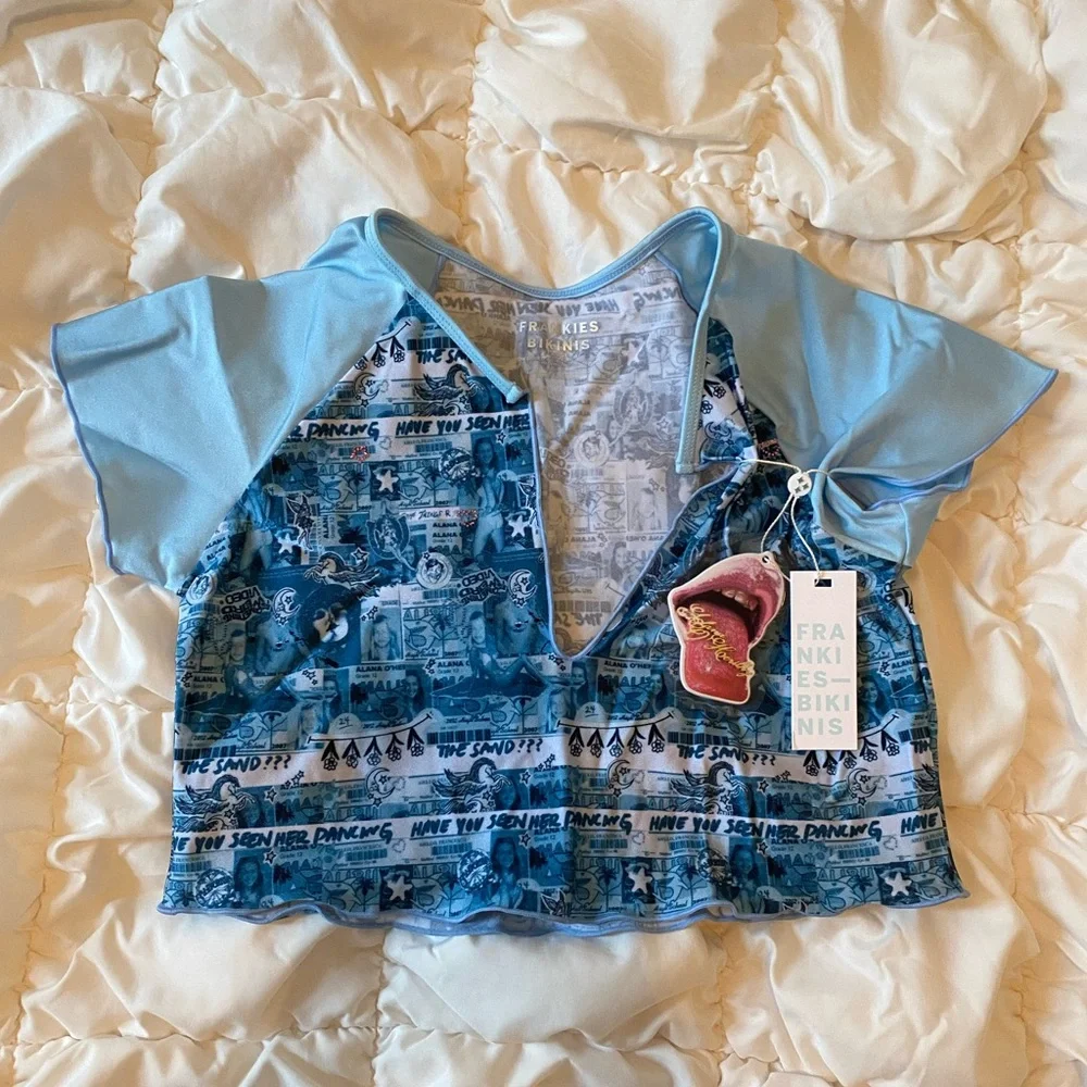 Frankie's Bikinis Blue Tiare Shine Crop Top Size L
